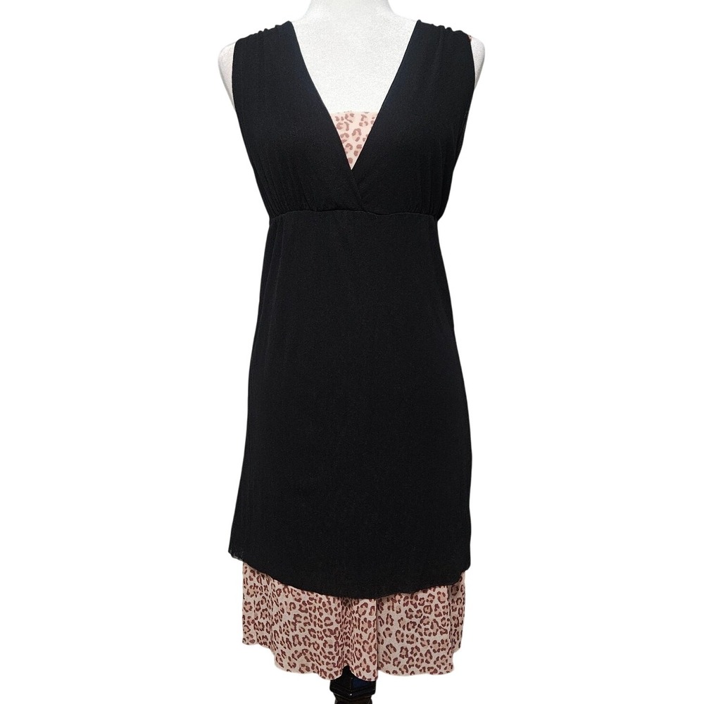 Vtg Sweet Pea‎ by Stacy Frati Dress Size M Black Mesh Sheer Leopard Y2K Festival